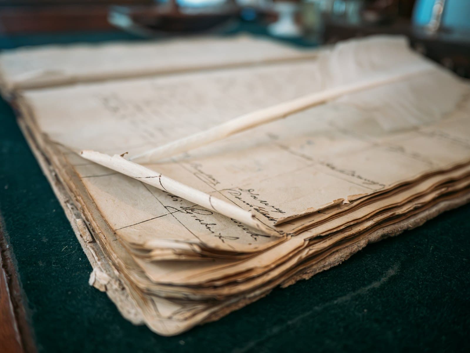 An open ledger with careful handwritten entries